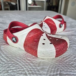 VGUC Crocs Unisex Clogs Xmas Candy Cane Kids 13 Sparkle Lined Holiday